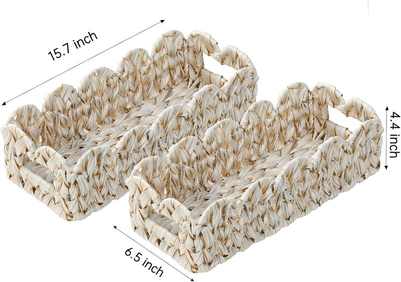 Coeusy Toilet Basket,Set of 2 Scalloped Baskets for Paper Storage,Back of Toilet Tank Basket for Shelves,Countertop,Tank Topper,White,Rectangle - Image 3